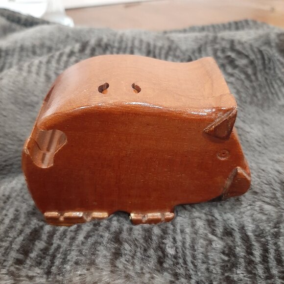 Adorable vintage hand made pig wooden jewelry box - Picture 5 of 11